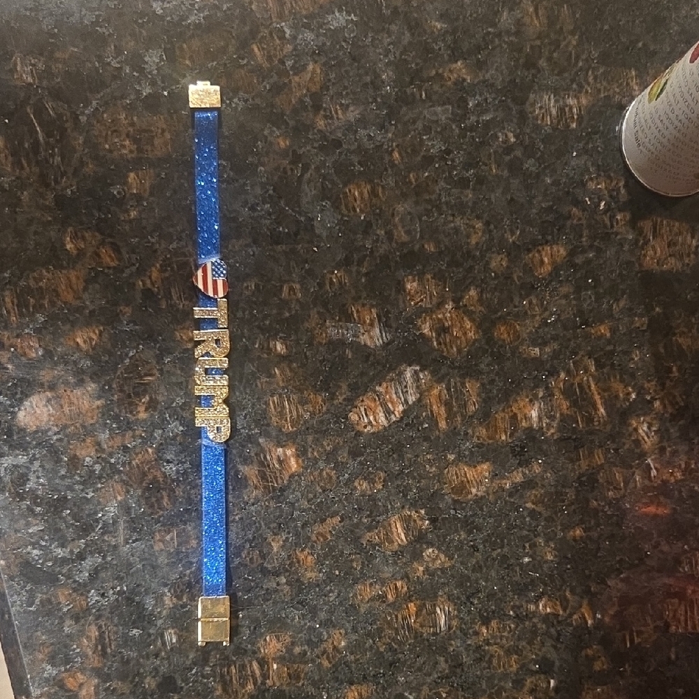 Blue Glitter “TRUMP” Statement Bracelet with Flag Charm
